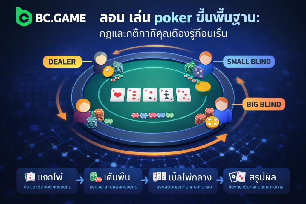 สอน เล่น poker ขั้นพื้นฐาน: กฎและกติกาที่คุณต้องรู้ก่อนเริ่ม